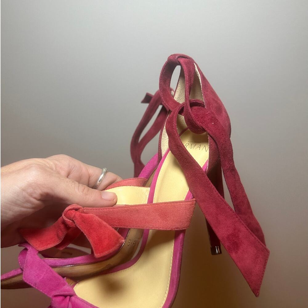 Alexandre Birman Clarita Suede Bow Ankle Tie Heels Coquette Pink Red 37.5 EU - Picture 7 of 13